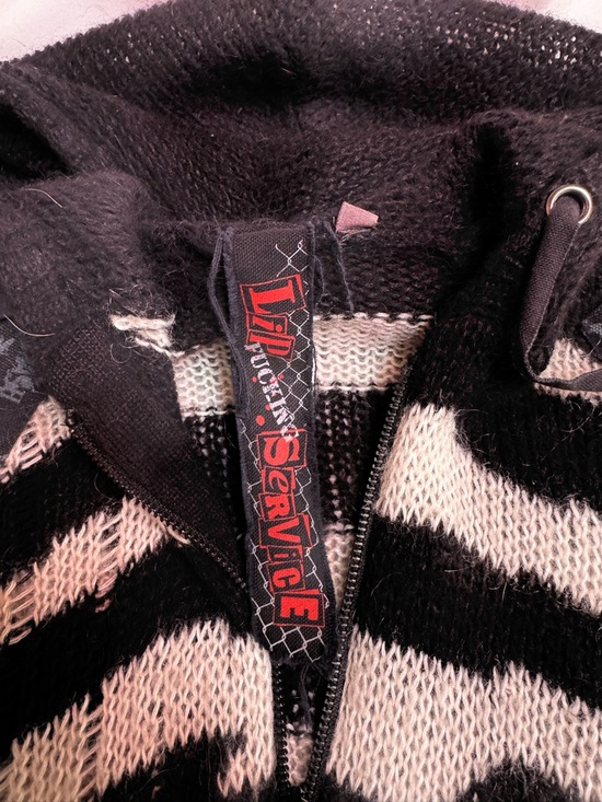 Lip Service Sweaters - Lip Service Black & White Striped Knit Zip Hoodie